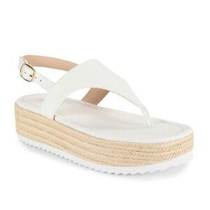New Stuart Weitzman Mel Leather Espadrille Flatform Sandal White Sz 7